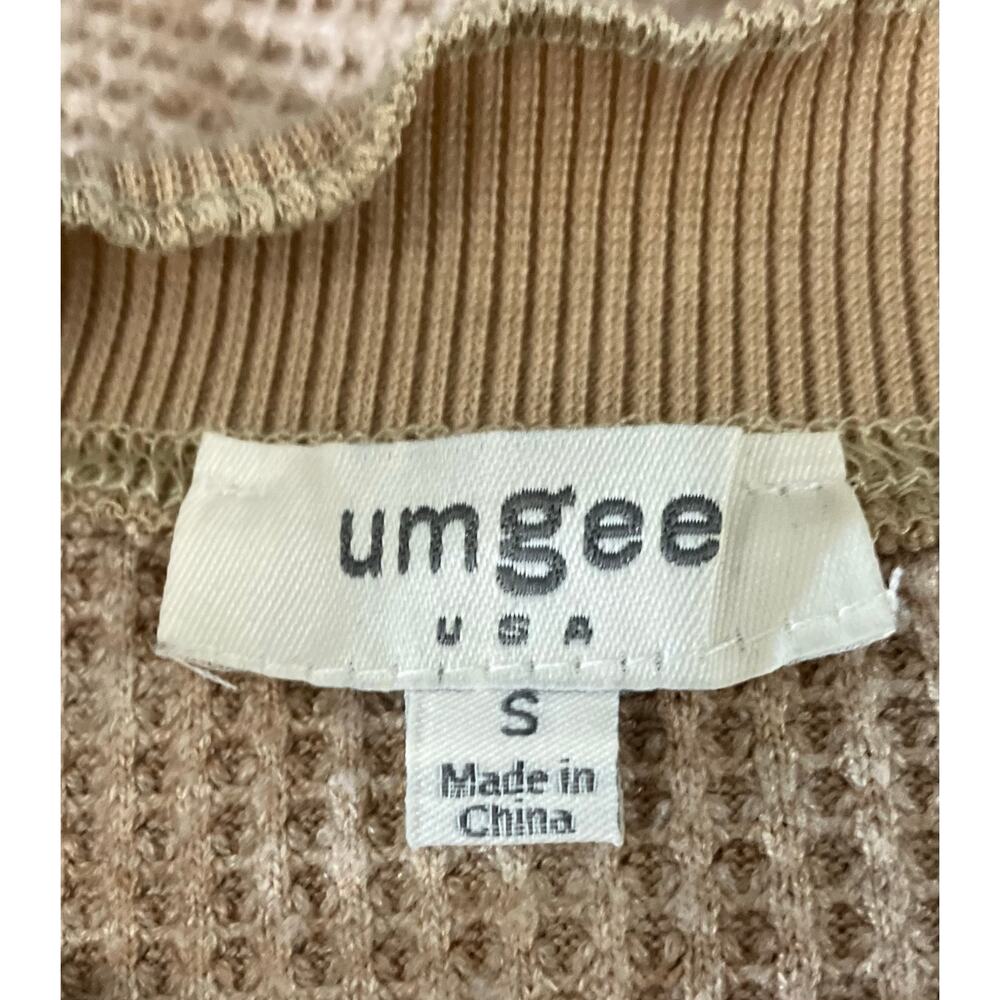 Umgee Women's Light Beige Waffle Knit Long Sleeve Ruffle Neck Pullover Sweater S - Picture 6 of 7
